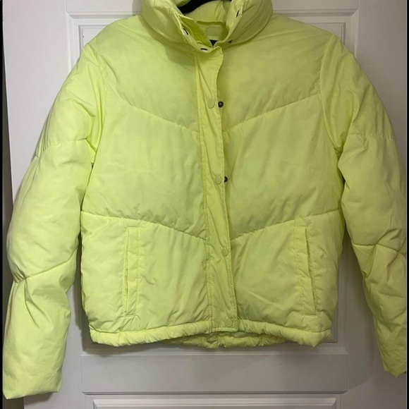 Neon Yellow Puffer Jacket Size Xs 